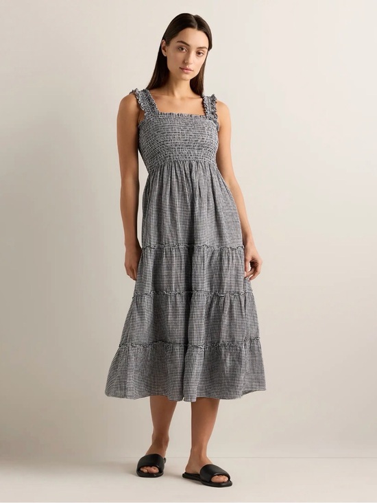Quince Dresses & Skirts - Quince 100% European Linen Smocked Midi Dress - Min Gingham Black/White